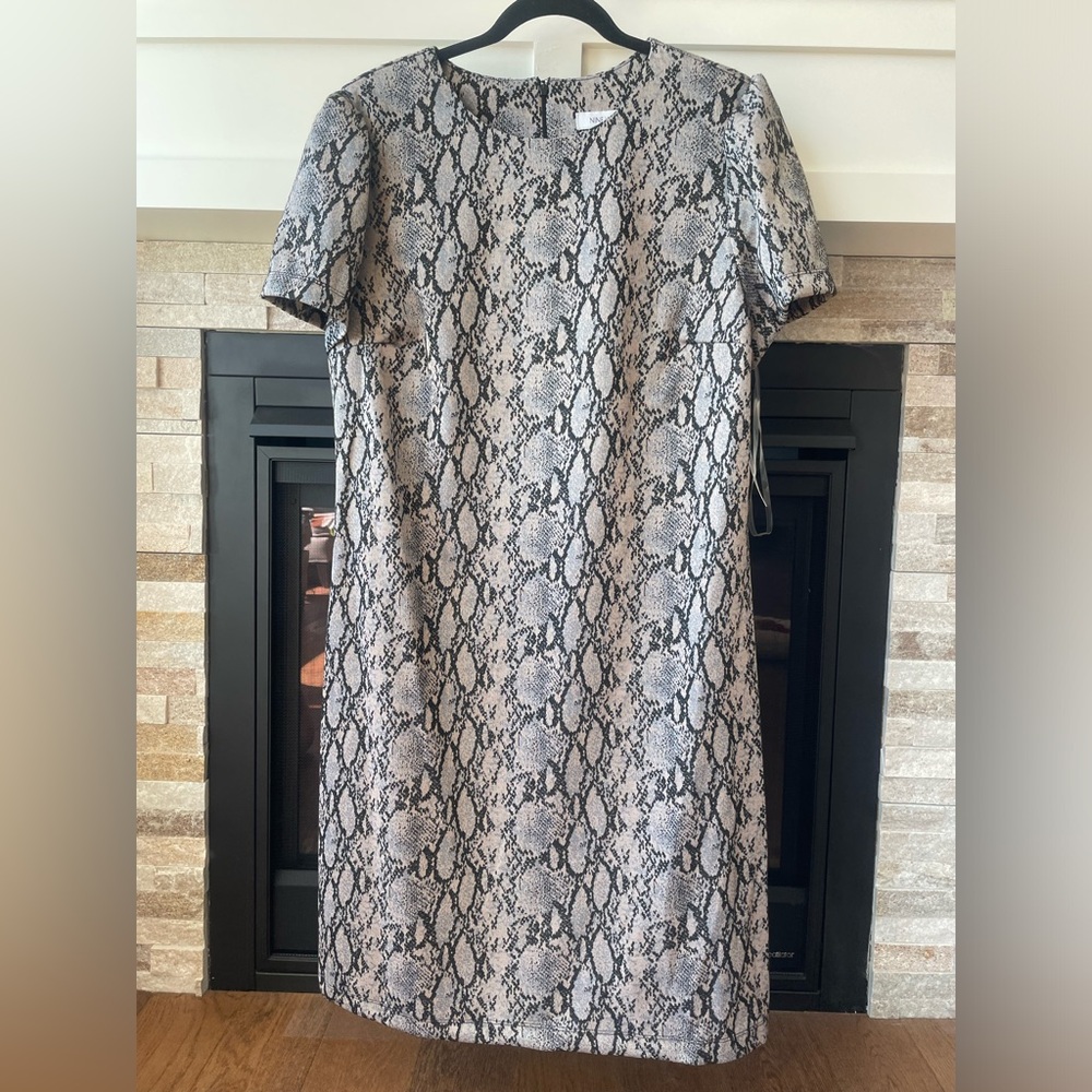 Nine West Snake Print Shift Dress in Black and Cream